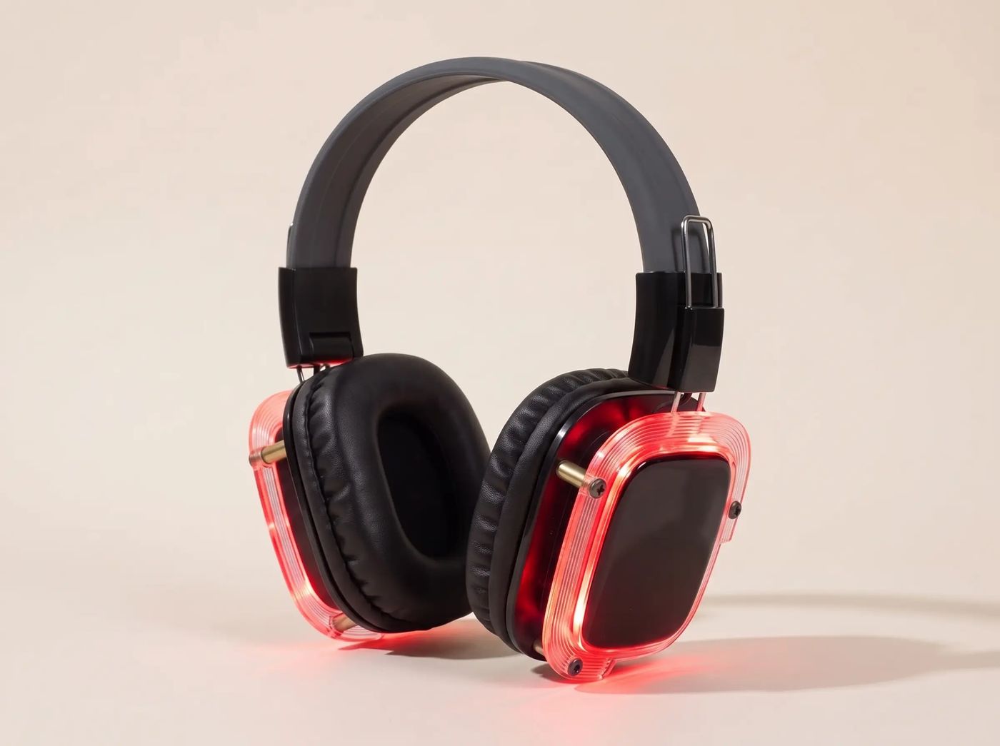 Silent-Disco-Kopfhörer mit rot leuchtendem LED-Rahmen